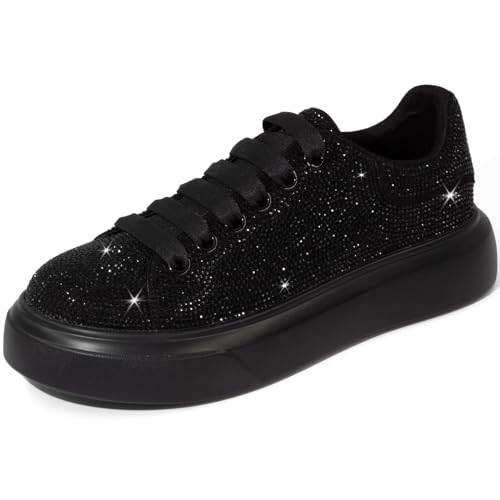 Sparkle Rhinestone Sneakers for Women Platform Rhinestone Fashion Glitter Sneakers Bling Fashion Tennis Shoes Wedding Party Bride Dress