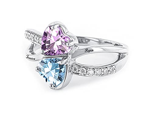 Dorunmo Personalized Mothers Ring 2 Birthstones Rings For Women Sterling Silver Promise Rings For Her Custom Name Ring Grandma Mother's Day Gifts #TOP1