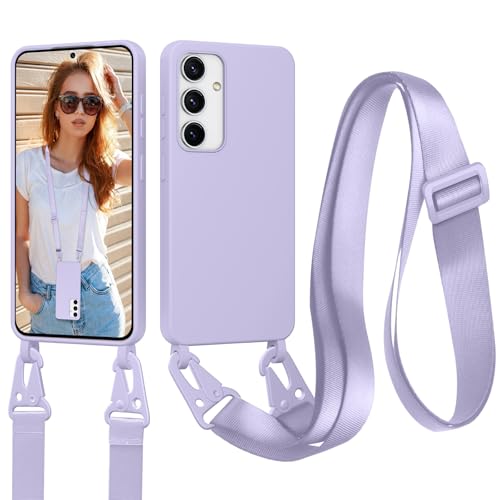Cordino Cover Compatible con Samsung Galaxy S24 5G Necklace Corda Custodia Collana Case Anti Graffio Antiurto Cellulare Bumper Liquido Shell S24 Laccio silicone tpu viola