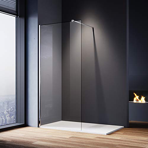 ELEGANT 700mm Walk in Shower Screen and 1200x800mm Slate Effect Shower Tray 8mm Easy Clean Glass Wet Room Screen Panel Shower Enclosure 1900mm Height