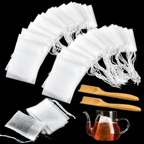 Worldity 1000Pcs Disposable Tea Bags for Loose Leaf Tea, Drawstring Empty Tea Bags Bulk, Tea Filter Bags with Tea Spoons for Loose Leaf Tea, Coffee, Spice, Sachet, Bath, Cooking (2.75 X 1.96 Inch)