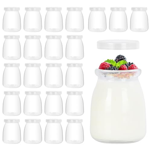 Ezvsevuo 24 Piezas Tarros de Yogur con Tapa, 140ml Vasos Yogurtera con Tapa, Tarros de Cristal para...