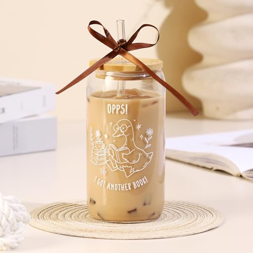 KORHONEN Book Lover Gifts for Women, Glass Cup Tumbler with Lids and Straw, Bookish Present Coffee Mug Cup Readers Gifts for Women Girls Bookworm Graduation Christmas Birthday, 16oz — view 2