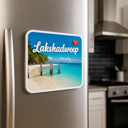 Image of Naxon Lakshadweep Theme Souvenir Wooden Fridge Magnet for Refrigerator - Printed Fridge Magnet for Kitchen & Home Decor | Perfect Souvenir Gift | Size 3x3 in | Pack of 1