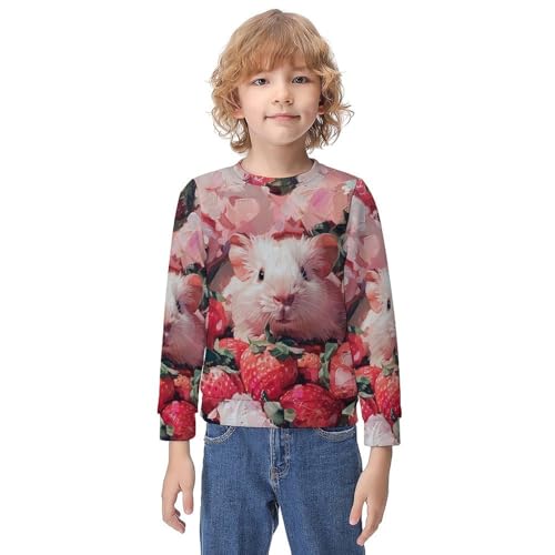 Soft Pink Guinea Pig And StrawberriesChildren's Casual Pullover Sweatshirt Loose Fit6-7Y - Main Image