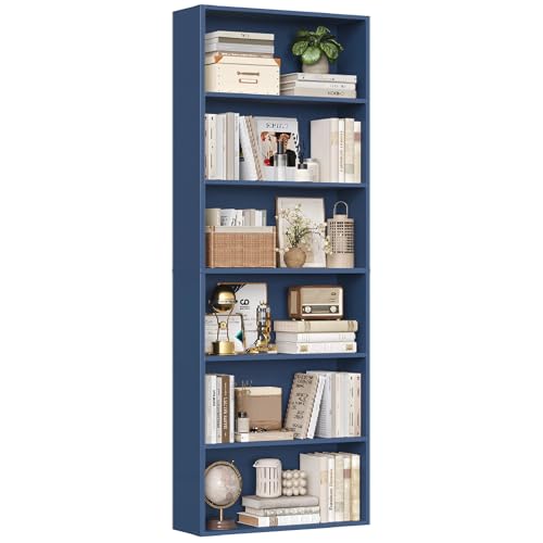 FirFurd Bookcase 6 Tiers Bookshelf Blue Tall Bookcase with Open Storage Shelf Freestanding Shelving Unit for Living Room Home Office 60x23.5x180cm