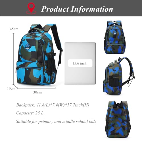 Mochila escolar para meninos com estampa camuflada, mochilas escolares, A-camuflado, azul-celeste, S