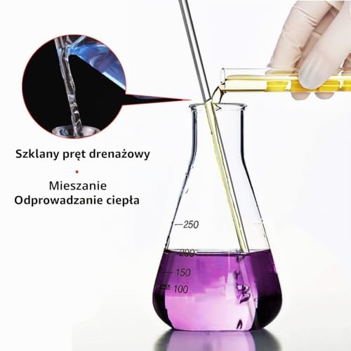 Voarge 10 sztuk pałeczek do mieszania 20 cm ze szkła, obustronne użytkowanie, odporne na wysokie temperatury, do chemii naukowej/laboratorium/do mieszania gorących i zimnych napojów