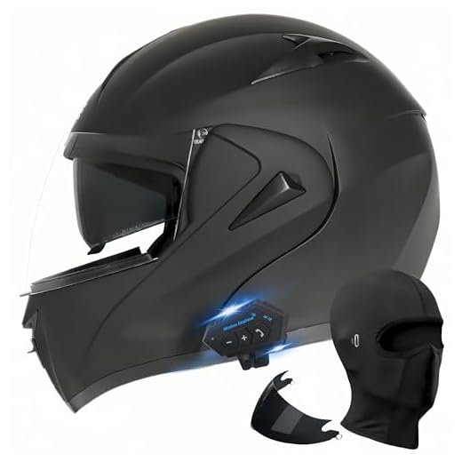 Motorcycle Bluetooth Modular Helmet, DOT Approved Dual Visor Full Face Flip Up Bluetooth Integrated Motorcycle Helmet for Adults Men and Women (Matte Black,X-Large)