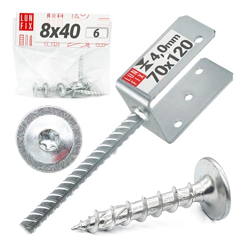 Support de poteau en U 70 x 120 mm avec ancrage en béton de 4 mm de diamètre, galvanisé à chaud, 6 vis 8 x 40 mm – Support de poteau à encastrer dans le béton, chaussure de poutre, profilé en U