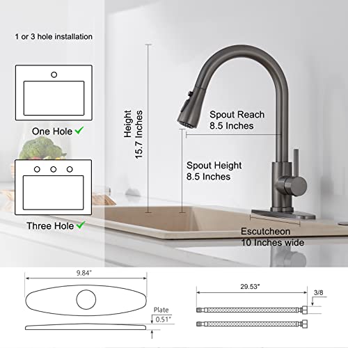 AIODZLFD Matte Gray Kitchen Faucets with Pull Down Sprayer, Pull-Down Kitchen Faucet - Sleek and Classic Design for Effortless Kitchen Cleaning — view 2