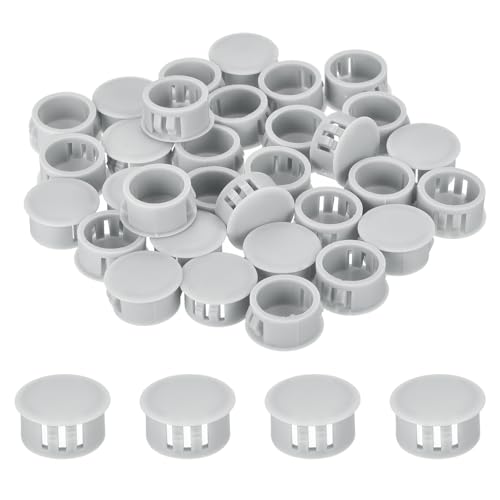 Image of MECCANIXITY 64PCS 18mm(11 /16 inch) Light Gray Plastic Hole Plugs, Flush Type Panel Hole Plugs Insert End Caps for Locking Hole Tubes Furniture Cabinet