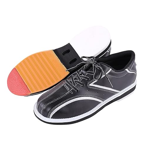 DHAEY Mens Bowling Shoe Leather Wear-Resistant Breathable Lightweight Bowling Sport Shoes Youth Athletic Fitness Shoes Lace Up Bowling Shoes (Color : Black, Size : 12.5 Women/11 Men)