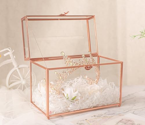 Jajamy Glass Wedding Card Box with Slot, 10.2 inch Large Clear Card Box for Wedding Receptions, Rose Gold Gift Card Storage Box for Baby Shower, Birthday Party, Bridal Shower by Jajamy - Used condition - Image 5