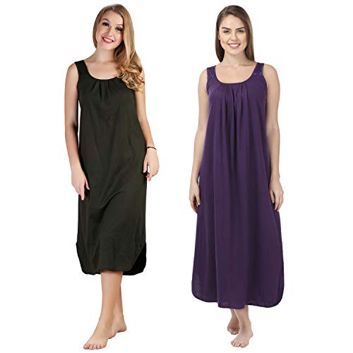 Image of BLAZON Women's Cotton Hosiery Solid Maxi Nighty Slip (Pack of 2) Available Sizes: S, M, L, XL, 2XL, 3XL, 4XL, 5XL