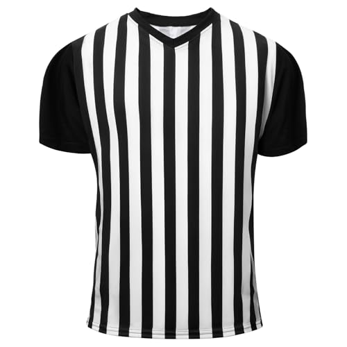 Skicuff Men's Referee Shirt V Neck Umpire Jersey Black Short Sleeve Ref Shirt Costume for Men Women Football Soccer (XL)