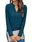 Blooming Jelly Women's Dressy Casual Tops Business Clothes Fall Long Sleeve V Neck Tshirts Work Blouses（Medium,Teal