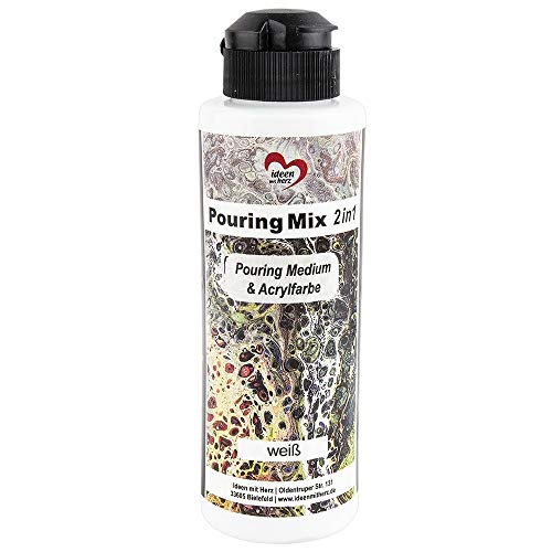 Ideen mit Herz Pouring Mix 2in1 | Pouring Medium & Acrylfarbe | 180 ml | kein weiteres Mischen mit Fluid, Medium oder Silikonöl erforderlich (weiß)