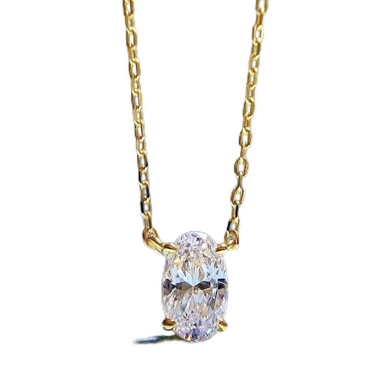 Collier pendentif diamant carbone coupe ovale bijoux blancs argent 925 femme