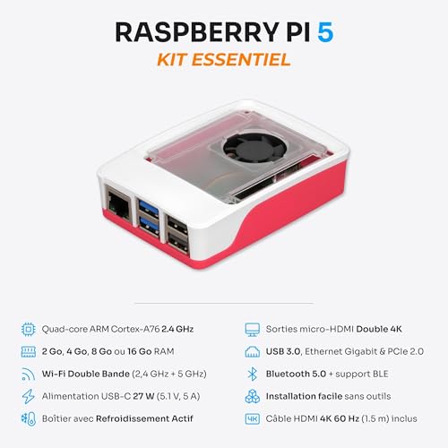 Kit Raspberry Pi 5 2 Go complet pour éviter la surchauffe et les bugs - 3