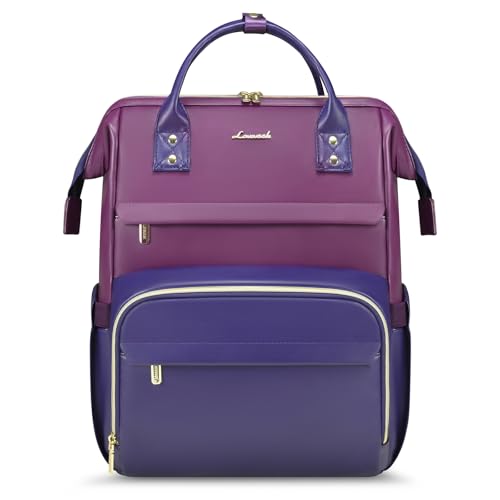 LOVEVOOK Leather Laptop Backpack for Women 15.6 inch,Travel Purse Nurse Teacher Carry On Backpack Computer Bag,Professional College Business Work Bags with USB Port,Brown