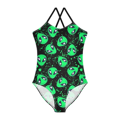 Girls Green Alien Swimsuit One Piece Bathing Suit Kids Swimming Suits Beach Swimwear 3-10T