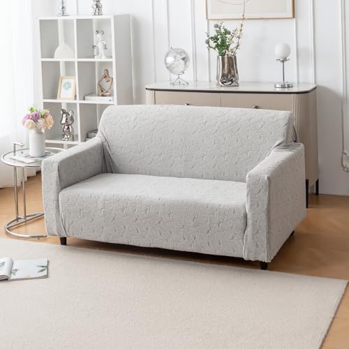 Image of House of Quirk Universal Jacquard Fabric Sofa Cover - Soft, Stretchable Couch Slipcover, Flexible Fit, Wrinkle-Resistant & Easy to Clean (Grey, Two Seater)