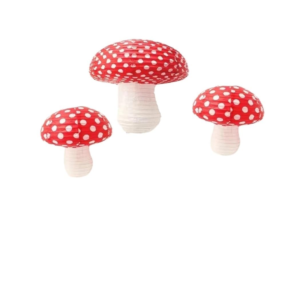3Pcs Mushroom Paper Lanterns for Jungle Wonderland Themed Birthday Party Decor Mushroom Ornament(Red)