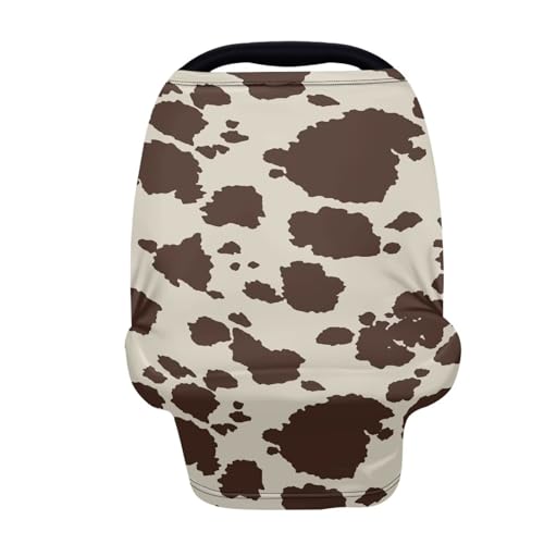 Image of Wanyint Brown Cow Nursing Cover Carseat Canopy Cover Adorable Animal Fur Print Car Seat Covers for Babies Girls Boys Breathable Nursing Cover for Boys Girls