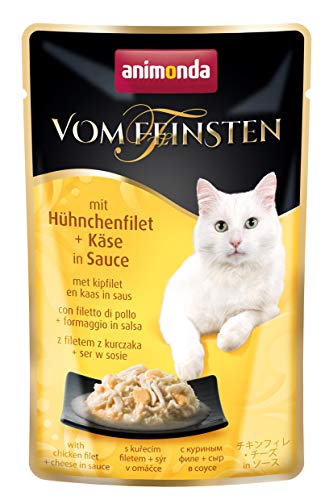 animonda vom Feinsten Katzenfutter nass mit Hühnchenfilet + Käse (18 x 50g), getreidefreies Katzenfutter nass ohne Zucker, mit frischen, fleischigen Zutaten