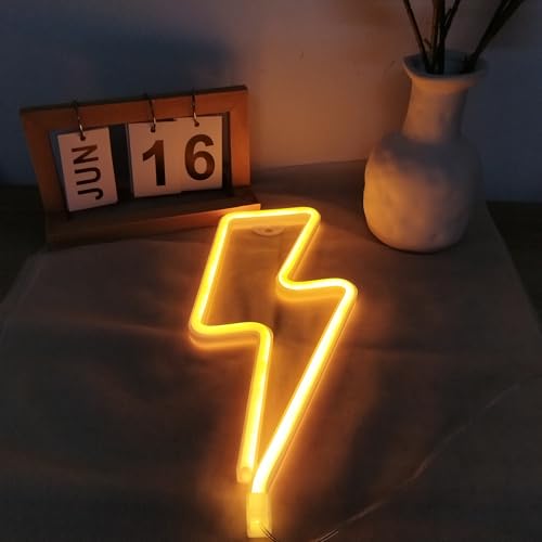 Image of 1 Pack Lightning Neon Sign Wall Decor,USB&Battery Powered LED Bolt Game Neon Light for Teen Girl Kid's Bedroom, Bar, Aesthetic,Christmas,Gaming Room, Party, Home, Wedding Party-yellow