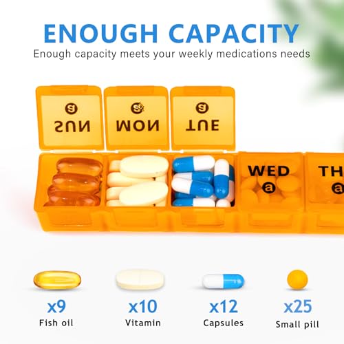 Image of 2-Pack Large Weekly Pill Organizer,7 Day Pill Cases Organizers Once A Day,Am Pm Pill Container 14 Compartment,Daily Vitamin Pill Box Dispenser 1 Week,Medication Aid Organizer Box for Supplement