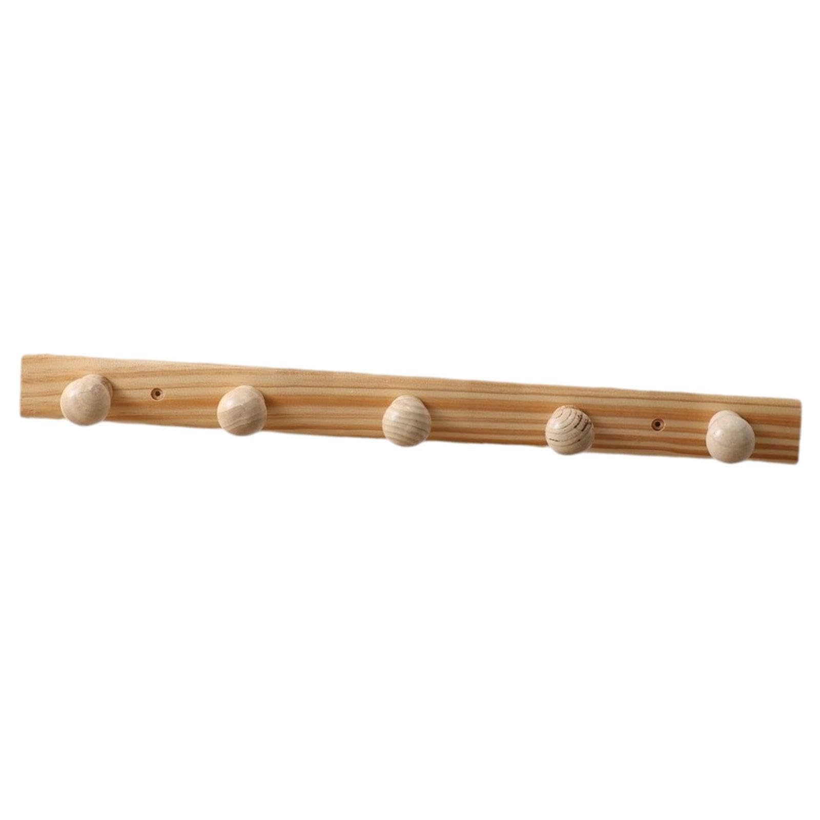 Twisaxc Wood Color Decorative Wooden Wall Hooks Heavy Duty Coat Rack Hanging Coats Scarves Towels Bags In Living Room Entryway Coat Hooks Wall Mount Door Hanger Rack, 5