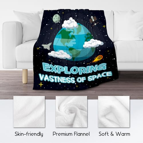 Planet Blanket for Kids - Black Soft Fuzzy Throw Blanket Gifts - 60x80 Inches Cute Blankets for Bed, Couch & Living Room