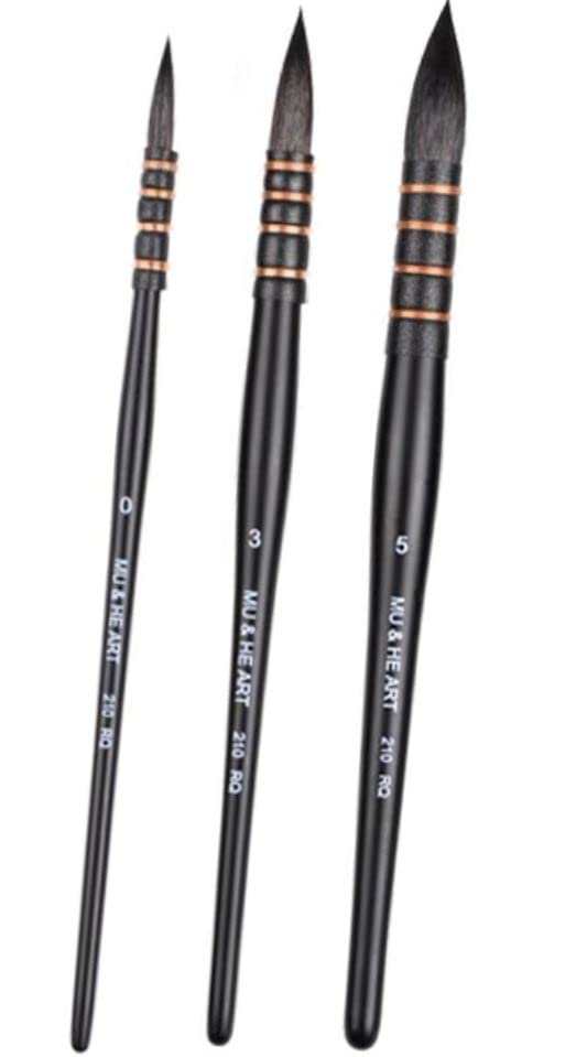 MU & HE ART Professional Artist Squirrel Hair Round Paintbrush (0-3-5)