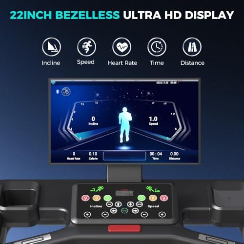 Image of Premium Motorized Treadmill with Screen Projection, 15% Auto Incline Run Mill with 3.0HP Powerful Motor, 22 inch Wide Deck, Shock Absorption, Quiet Walking Pad Treadmill for Home Gym