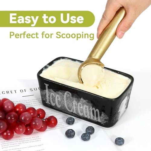 Image of Jamboree Ice Cream Scoop,7 inches Nonstick Anti-Freeze One Piece Aluminum Scooper Spoon, Heavy Duty Durable Design, Easy Clean, for Gelato, Cookie Dough, Sorbet, Almond (Gold)