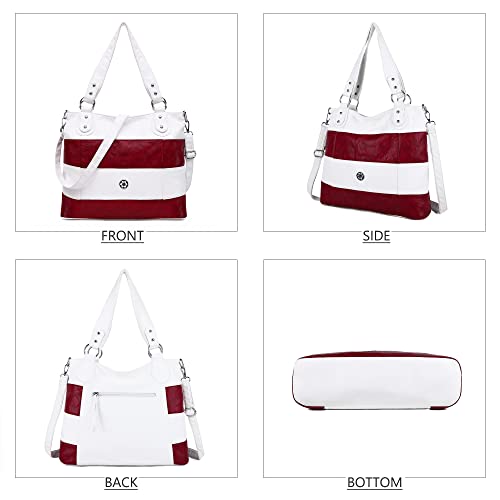 Image of Angel Kiss Hobo Shoulder Purses for Women Large Soft Washed PU Leather Stripe Crossbody Handbags
