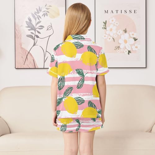 ALAZA Lemon Leaf Citrus Striped Pajamas Satin Pajama Set Short Sleeve Button Down Sleepwear4