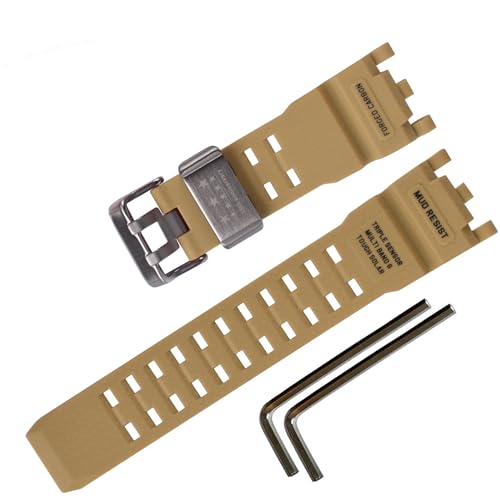 Waterproof Rubber Watch Strap for Casio for G-shock GWG-2000 Mudmaster,Wirstband accessories for Men(Silver Ring/Khaki)