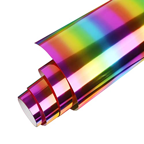 Image of Gatichetta Metallic Foil HTV Roll Holographic Rainbow Heat Transfer Vinyl, 12 inch X 6ft Chrome Iron on Vinyl for DIY Tshirts, Fabrics, Garments