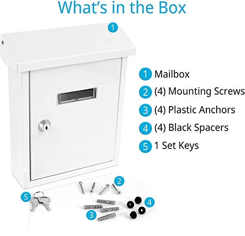 Serenelife Slmab01 Weatherproof Wall Mount Mailbox-Outdoor Galvanized Metal Key Large Capacity, Commercial Rural Home Decorative & Office Business Parcel Box Package Drop Slot Secure Lock, White #TOP6