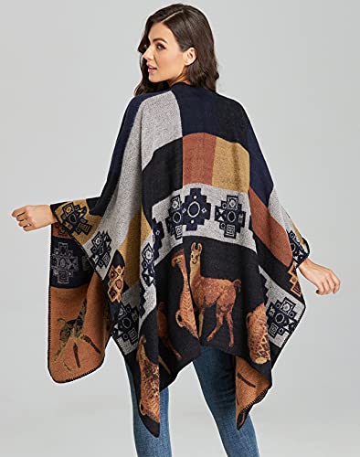 Immerguter Women's Shawl Wraps Sweater Poncho Cape for Fall Winter (Series 1-FG-Black Yellow)