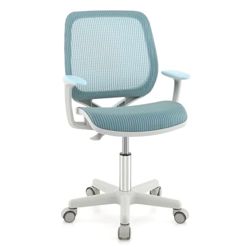 Giantex Kids Desk Chair, Children Armrest Computer Chair with Sit-Lock Wheels, Ergonomic Kids Office Chair with Waterfall Seat, Rolling Swivel Mesh Study Desk Chair for Girls Boys (Blue)