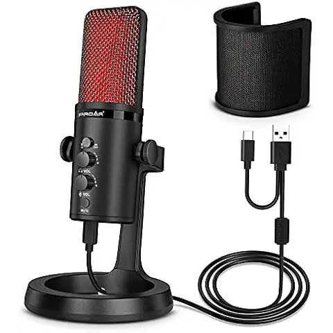 USB Condenser Microphone Desktop Microphone for Podcast with Pop Filter Gaming Mic for PC Computer PS4 Mac Windows Two Pickup Patterns for Streaming,Recording Voice Over,YouTube,Zoom,USB A or C Plug Cover