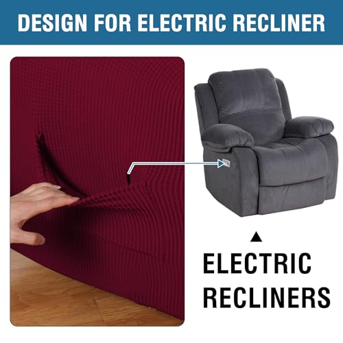 Image of H.VERSAILTEX Stretch Recliner Slipcovers 1-Piece Durable Soft High Stretch Jacquard Sofa Furniture Cover Form Fit Stretch Recliner Cover /Protector (Recliner, Burgundy Red)
