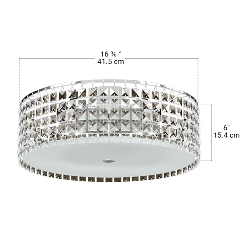 BAZZ Glam 16 in. Glass and Chrome Flush Mount Ceiling Light – Dimmable, 30,000-Hour LED Bulbs, Elegant Glass Bead Shade, Frosted Diffuser, Easy Installation – Lighting Fixture - PL3416ONLED by BAZZ - Image 7