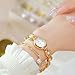 Elegant Women's Dress Watch Pearl Bracelet Oval Dial Ladies Fashion Gift Watches Waterproof Analog Casual Dainty Vintage for Lady Mother (Gold White)