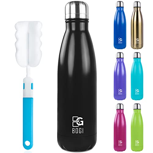 Image of BOGI Insulated Water Bottle, 25oz Stainless Steel Water Bottles, Leak Proof Sports Metal Water Bottles Keep Drink Cold for 24 Hours and Hot for 12 Hours BPA Free kids water bottle for School (Black)