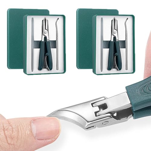 XHLIZHU Wide Jaw Opening Anti-Splash Slanted Nail Clipper, Long Handle Splashproof Three Sets of Eagle Beak Beveled Nail Clippers, for Fingernails and Toenails (2Sets Green)